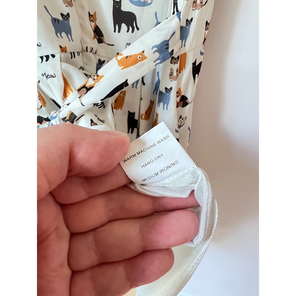 CAT PRINT L.A. Soul Fit and Flare Dress Cream Sleeveless Pleated Skirt Large - Picture 8 of 8